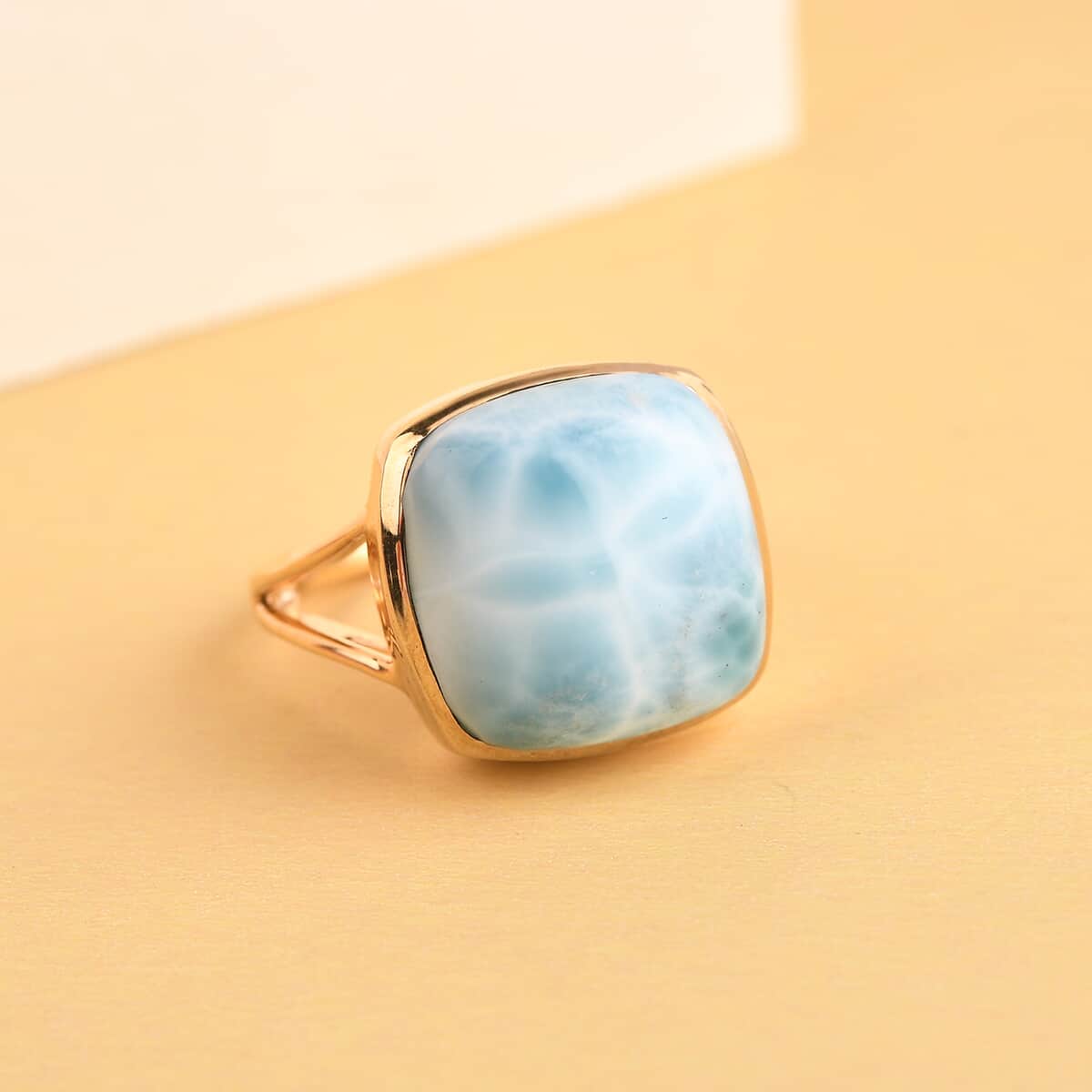 Larimar Solitaire Ring in Vermeil Yellow Gold Over Sterling Silver (Size 10.0) 13.75 ctw image number 1