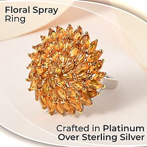 TLV Jalisco Fire Opal Floral Spray Ring in Platinum Over Sterling Silver (Size 9.0) 3.85 ctw