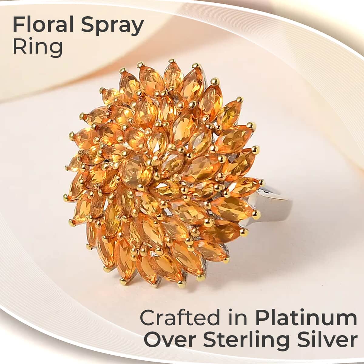Jalisco Fire Opal Floral Spray Ring in Platinum Over Sterling Silver (Size 5.0) 3.65 ctw image number 1