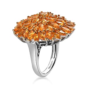 TLV Jalisco Fire Opal Floral Spray Ring in Platinum Over Sterling Silver (Size 9.0) 3.85 ctw