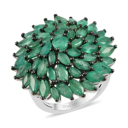 Kagem Zambian Emerald Floral Spray Ring in Platinum Over Sterling Silver (Size 6.0) 5.25 ctw image number 0