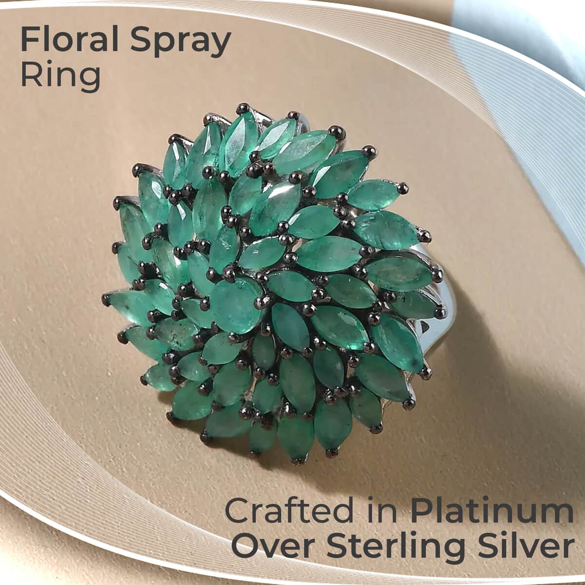 Kagem Zambian Emerald Floral Spray Ring in Platinum Over Sterling Silver (Size 6.0) 5.25 ctw image number 1