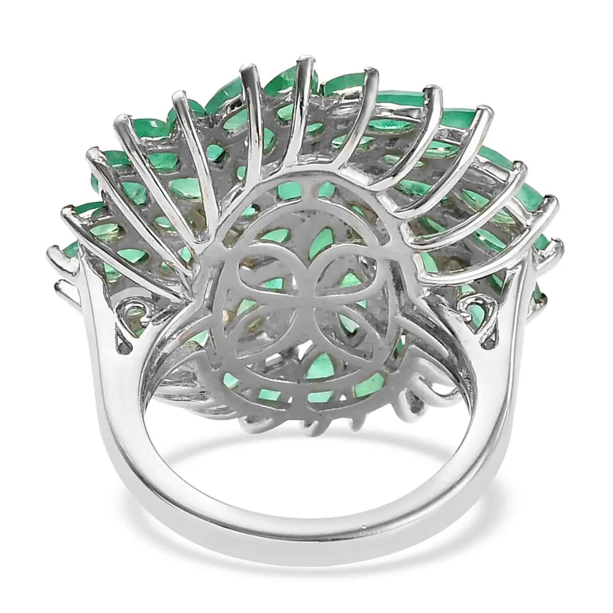 Kagem Zambian Emerald Floral Spray Ring in Platinum Over Sterling Silver (Size 6.0) 5.25 ctw image number 4