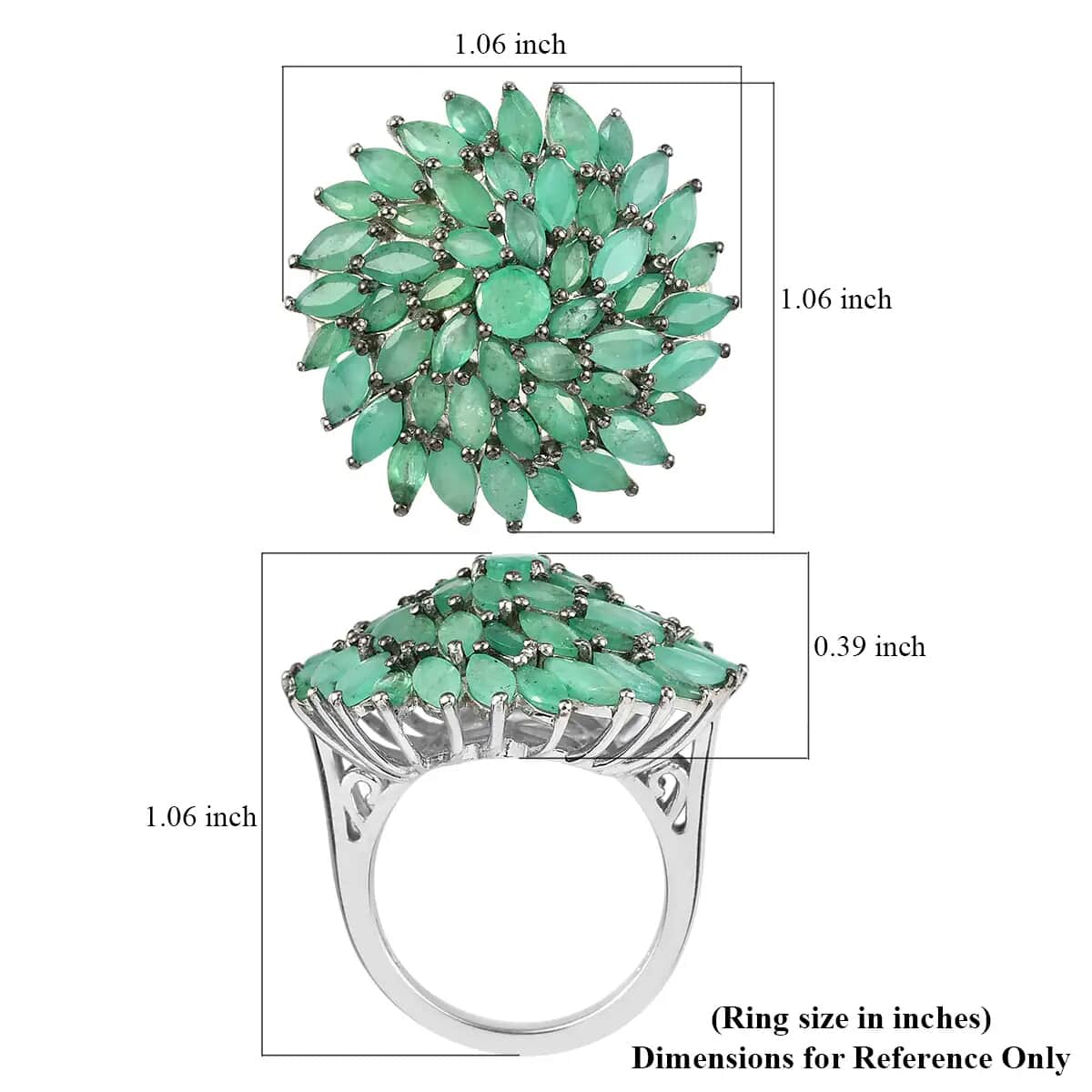 Kagem Zambian Emerald Floral Spray Ring in Platinum Over Sterling Silver (Size 6.0) 5.25 ctw image number 6