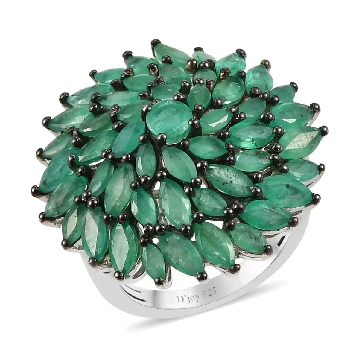 Kagem Zambian Emerald Floral Spray Ring in Platinum Over Sterling Silver (Size 7.0) 5.25 ctw image number 0