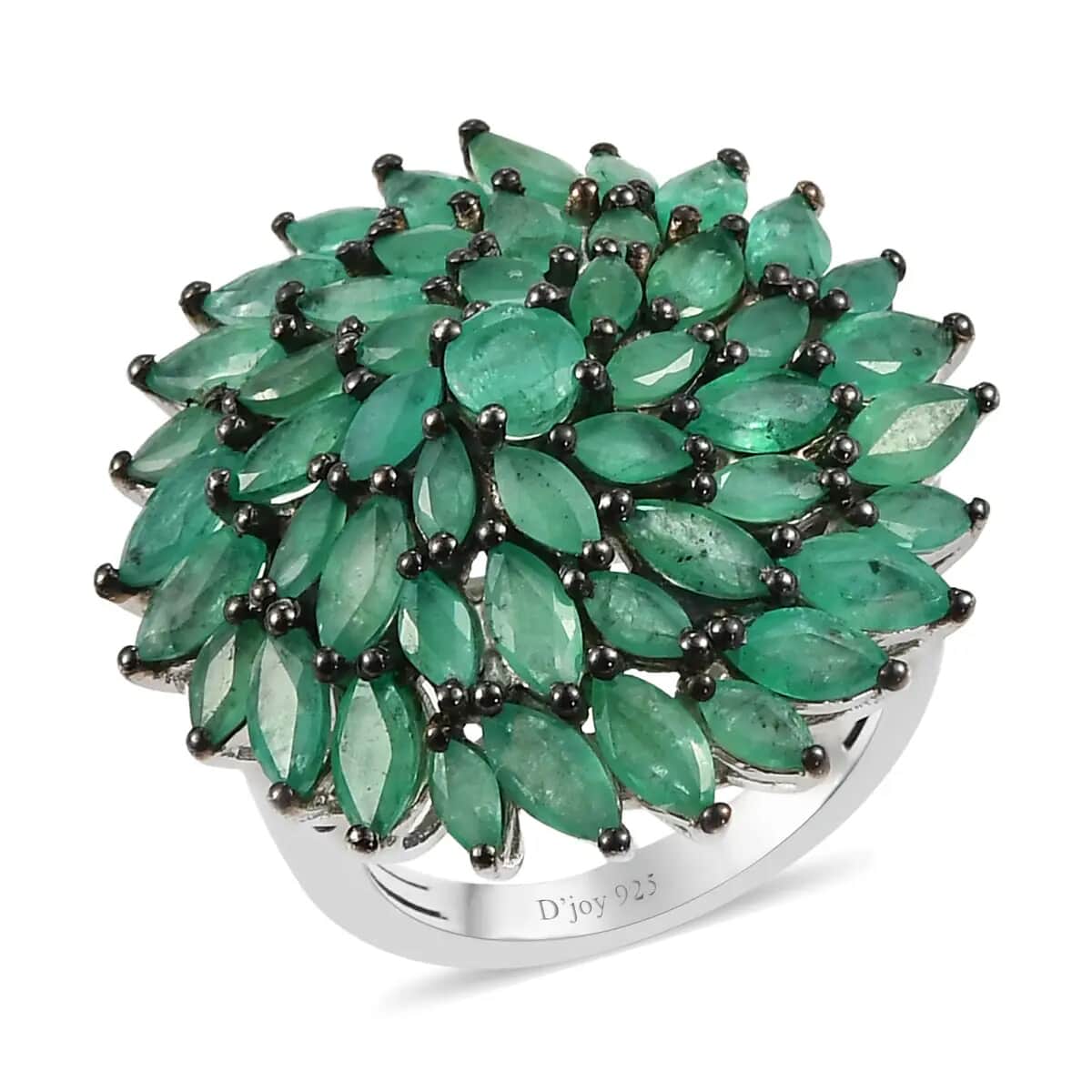 Kagem Zambian Emerald Floral Spray Ring in Platinum Over Sterling Silver (Size 8.0) 5.25 ctw image number 0