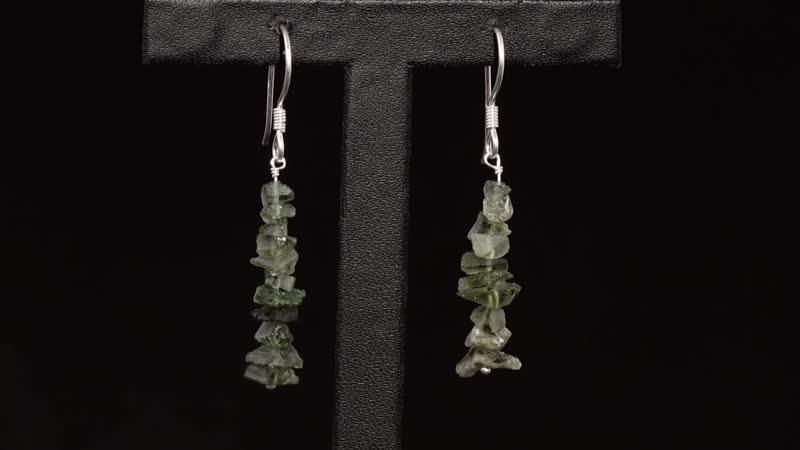Artisan Crafted Rough Cut Bohemian Moldavite Fancy Earrings in Sterling Silver 10.30 ctw