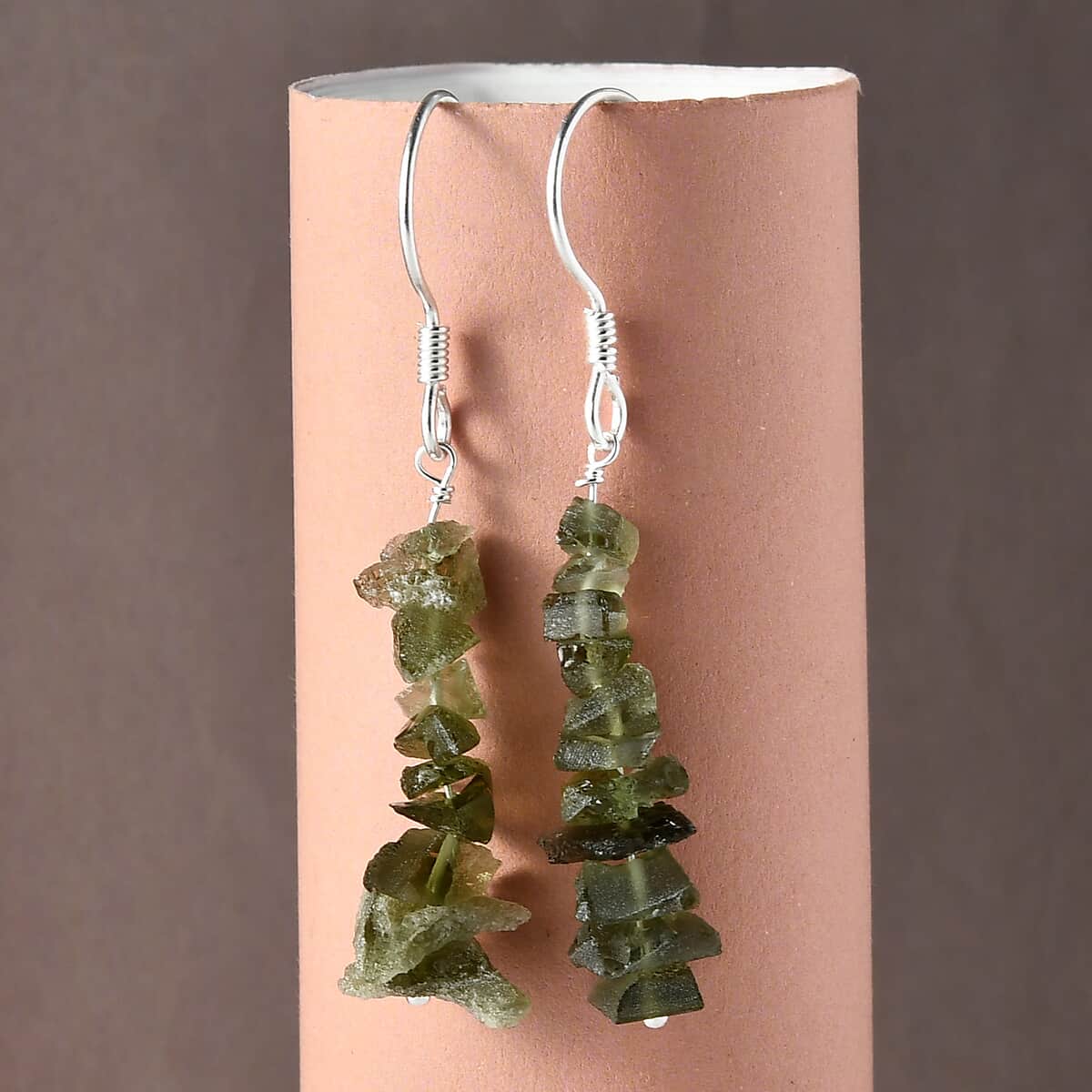 Artisan Crafted Rough Cut Bohemian Moldavite Fancy Earrings in Sterling Silver 10.30 ctw image number 1