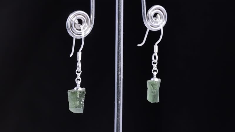 Artisan Crafted Rough Cut Bohemian Moldavite Fancy Earrings in Sterling Silver 4.85 ctw