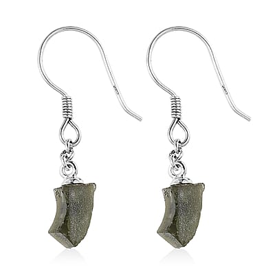 Artisan Crafted Rough Cut Bohemian Moldavite Fancy Earrings in Sterling Silver 4.85 ctw