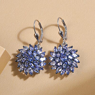 Tanzanite Floral Spray Earrings in Platinum Over Sterling Silver 5.40 ctw
