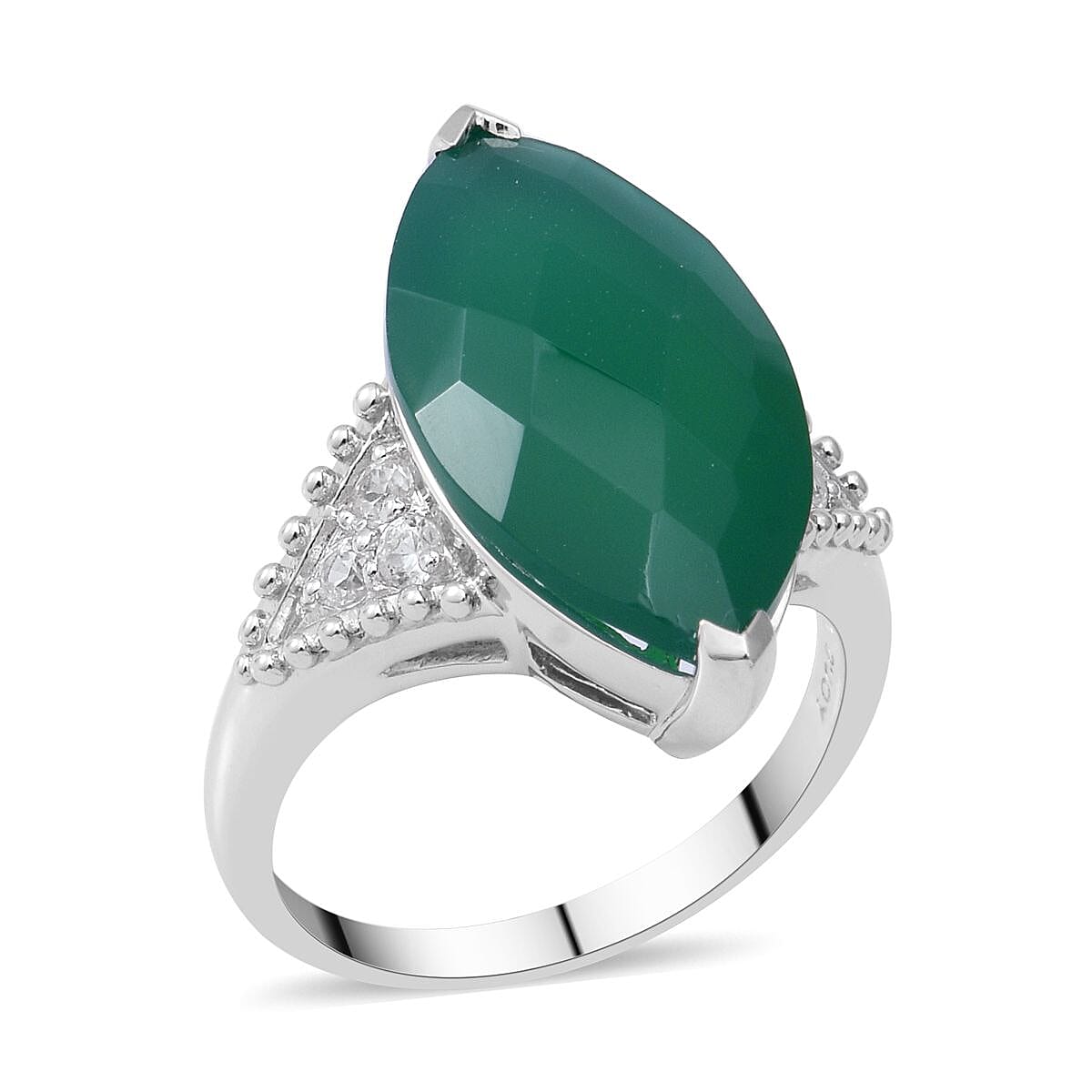 Verde Onyx and Natural White Zircon Ring in Platinum Over Sterling Silver (Size 10.0) 8.85 ctw
