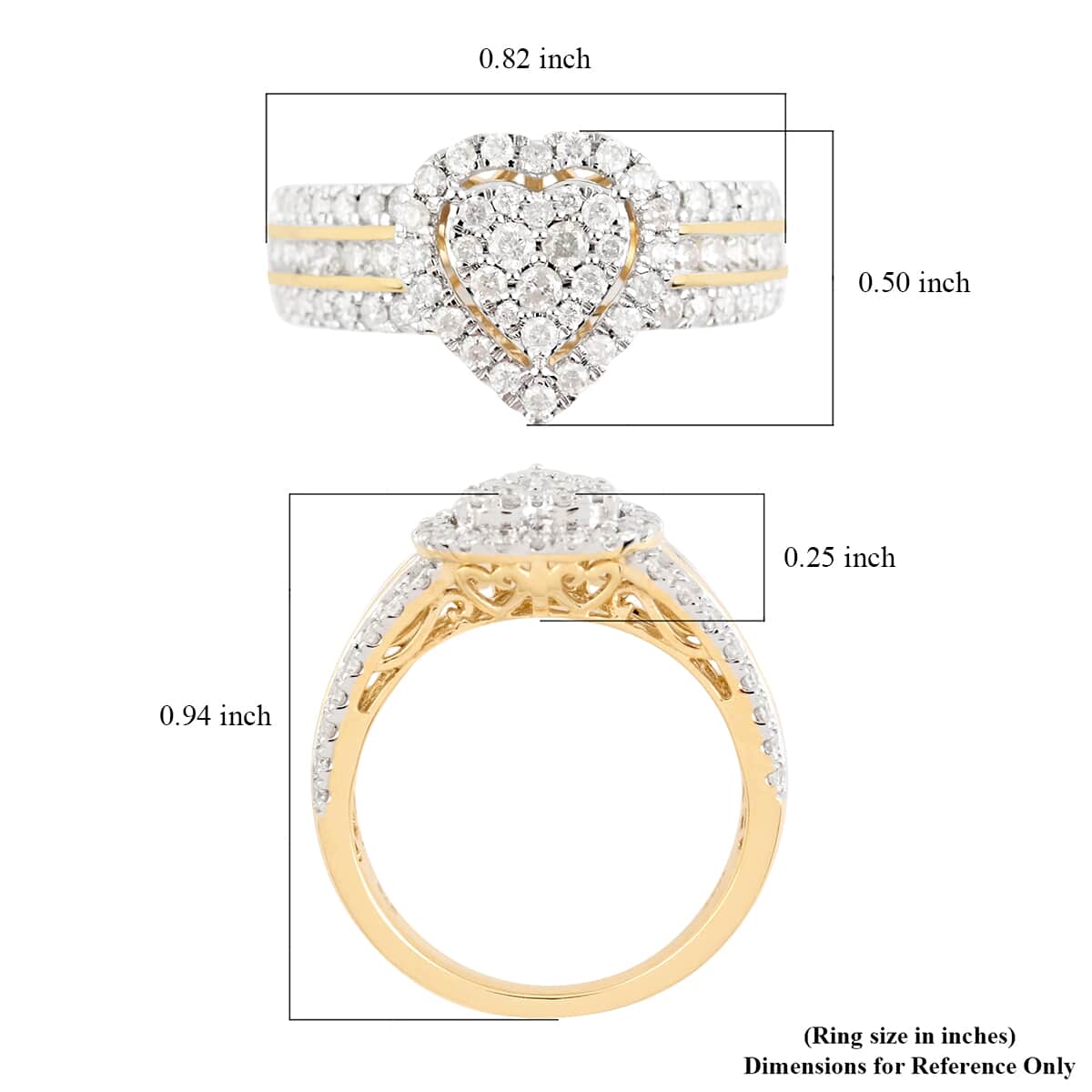 10K Yellow Gold G-H I2-I3 Diamond Heart Ring (Size 7.0) 4.50 Grams 1.00 ctw image number 5