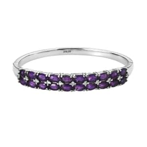 African Amethyst and Simulated Diamond Bangle Bracelet in Stainless Steel (6.50 In) 9.10 ctw