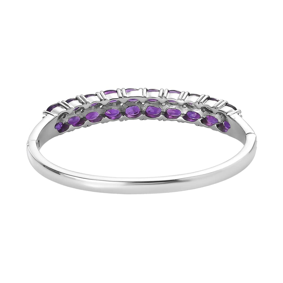 African Amethyst and Simulated Diamond Bangle Bracelet in Stainless Steel (6.50 In) 9.10 ctw image number 4