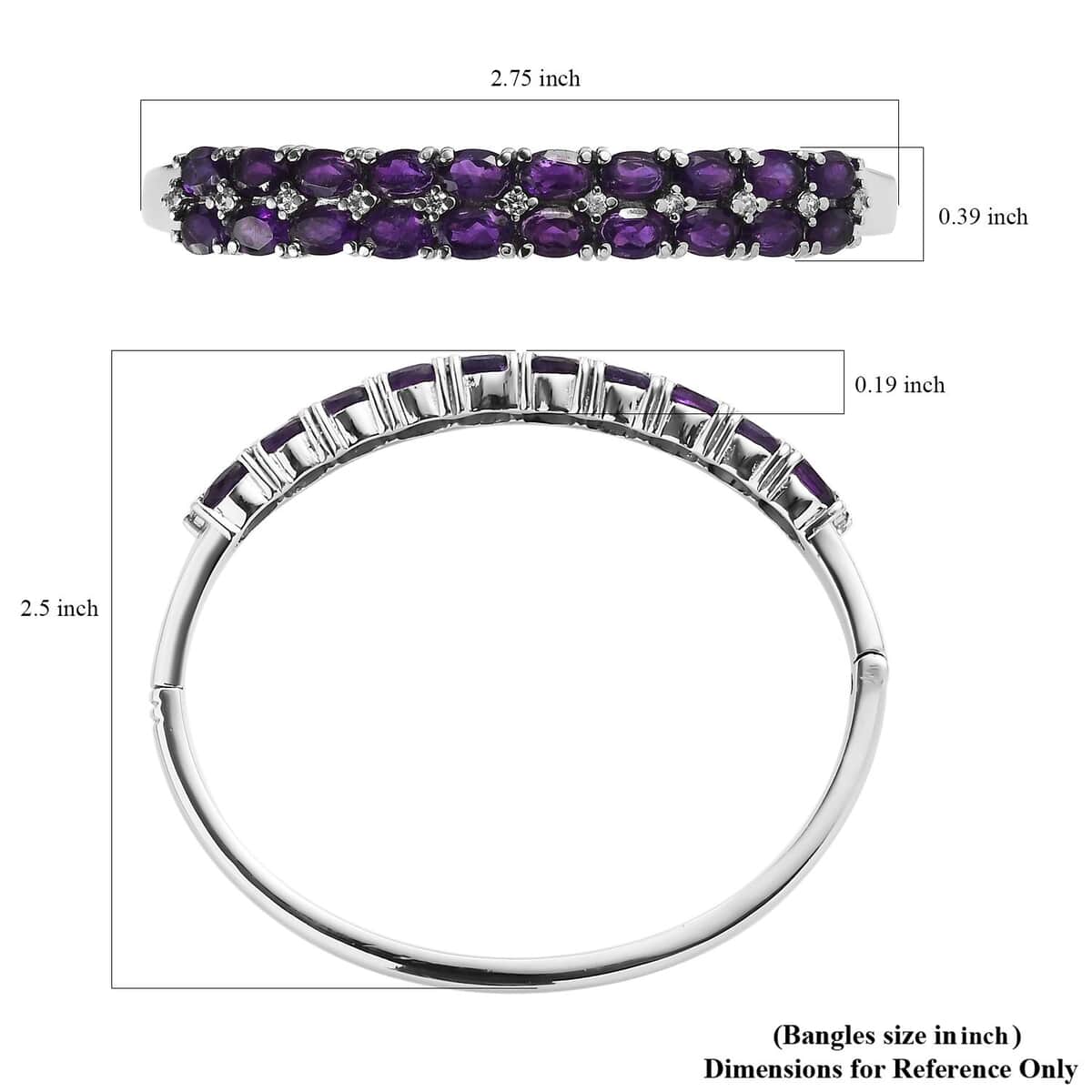 African Amethyst and Simulated Diamond Bangle Bracelet in Stainless Steel (6.50 In) 9.10 ctw image number 5