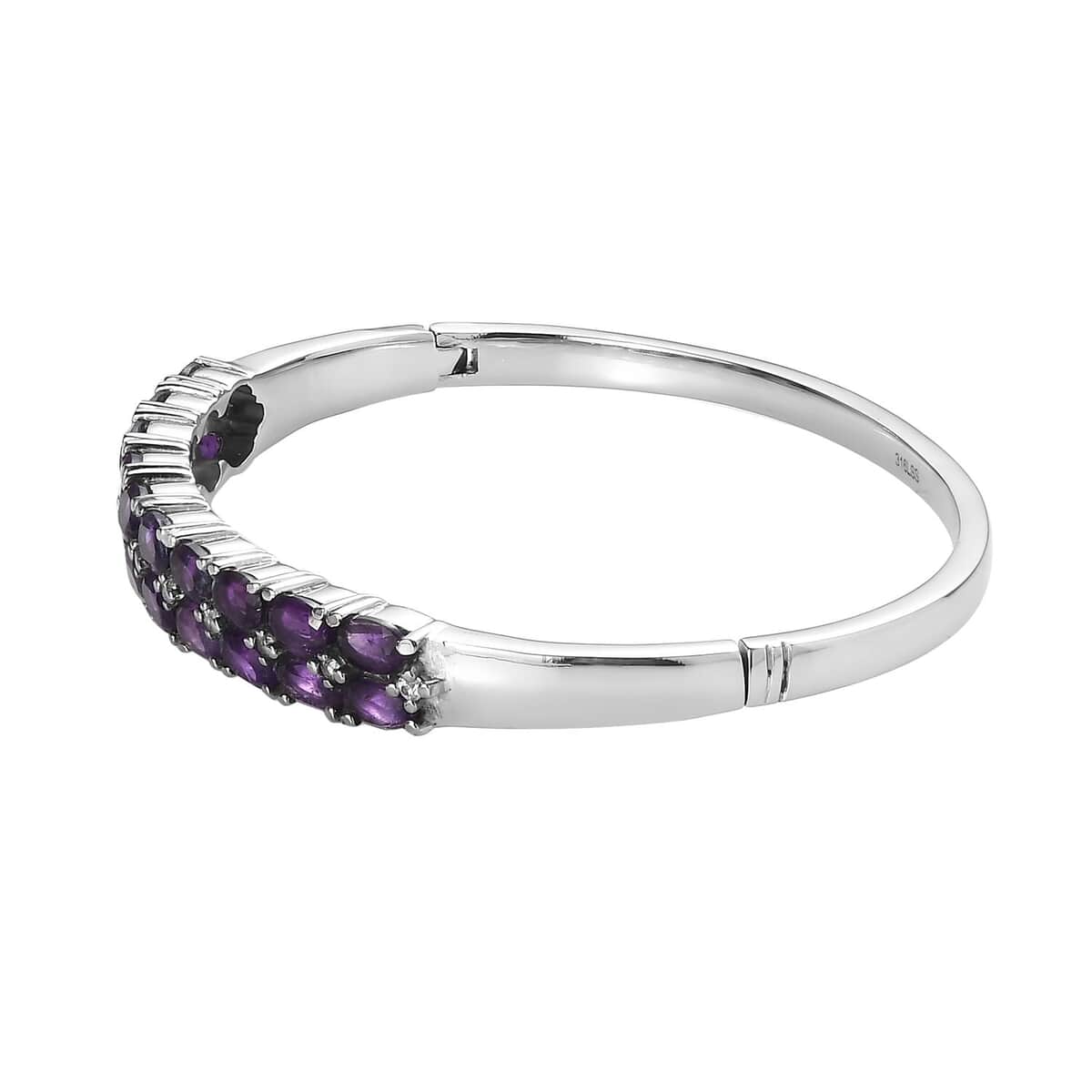 African Amethyst and Simulated Diamond Bangle Bracelet in Stainless Steel (7.25 In) 9.10 ctw image number 3