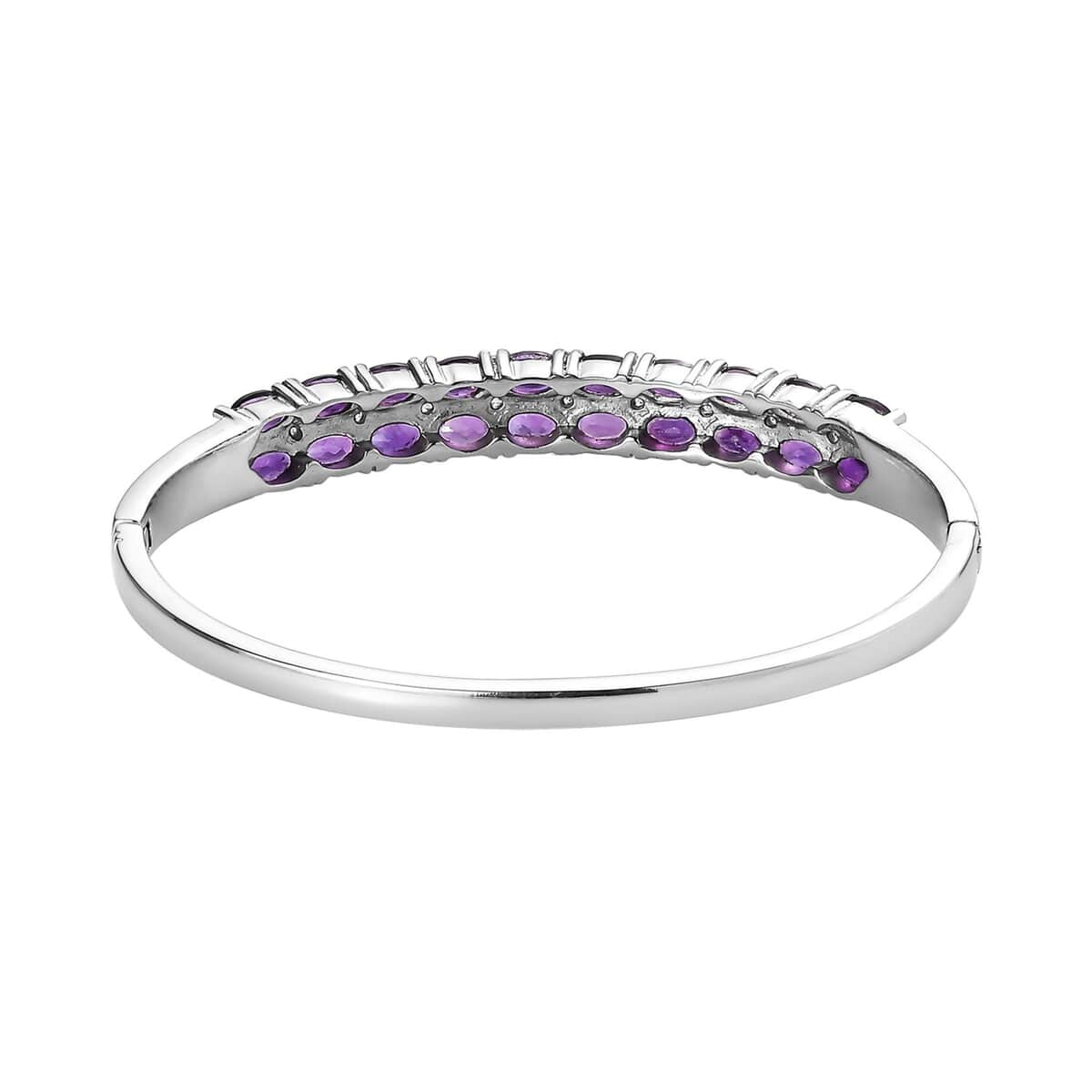 African Amethyst and Simulated Diamond Bangle Bracelet in Stainless Steel (7.25 In) 9.10 ctw image number 4