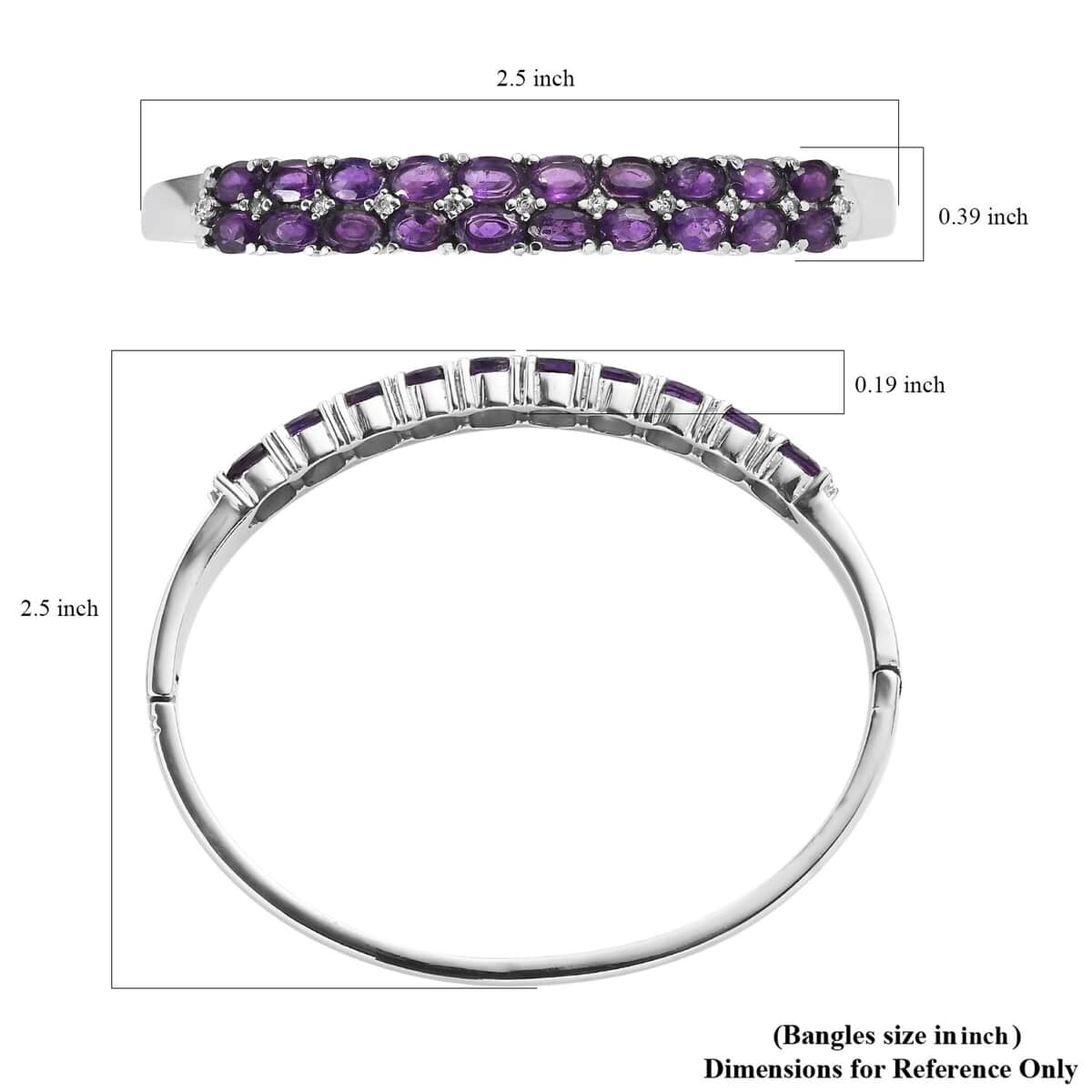 African Amethyst and Simulated Diamond Bangle Bracelet in Stainless Steel (7.25 In) 9.10 ctw image number 5