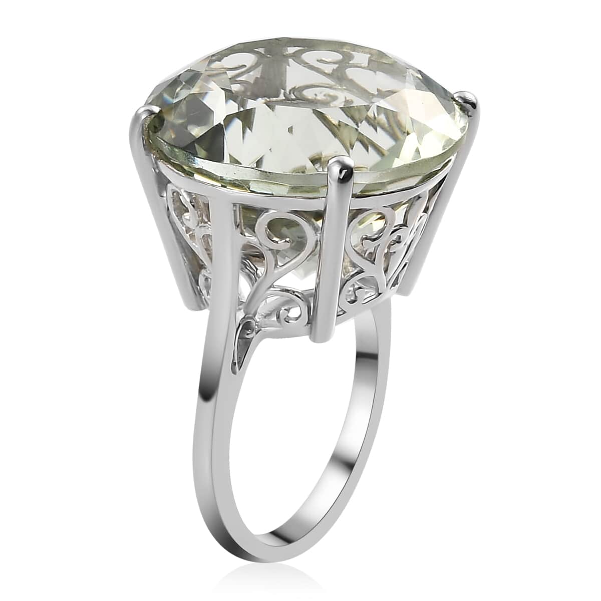 Montezuma Prasiolite Solitaire Ring in Platinum Over Sterling Silver (Size 10.0) 24.50 ctw image number 3