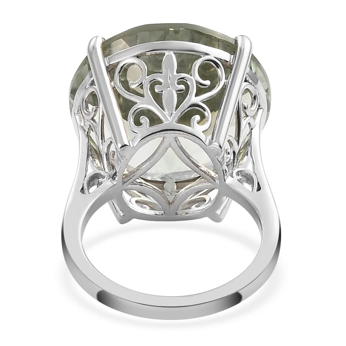 Montezuma Prasiolite Solitaire Ring in Platinum Over Sterling Silver (Size 10.0) 24.50 ctw image number 4