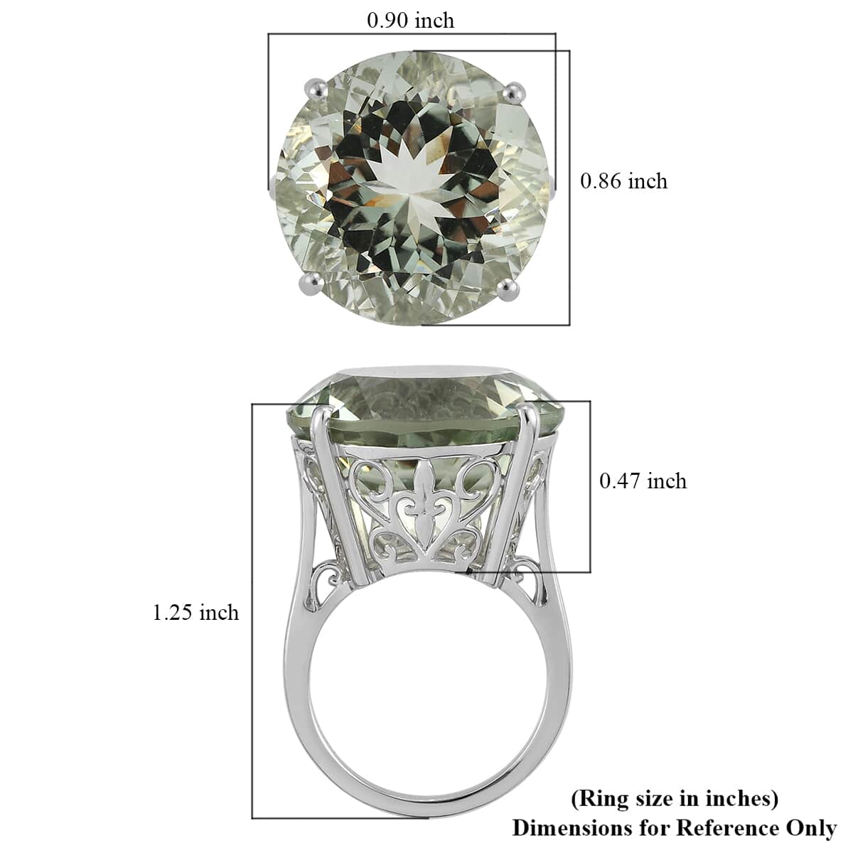 Montezuma Prasiolite Solitaire Ring in Platinum Over Sterling Silver (Size 10.0) 24.50 ctw image number 5