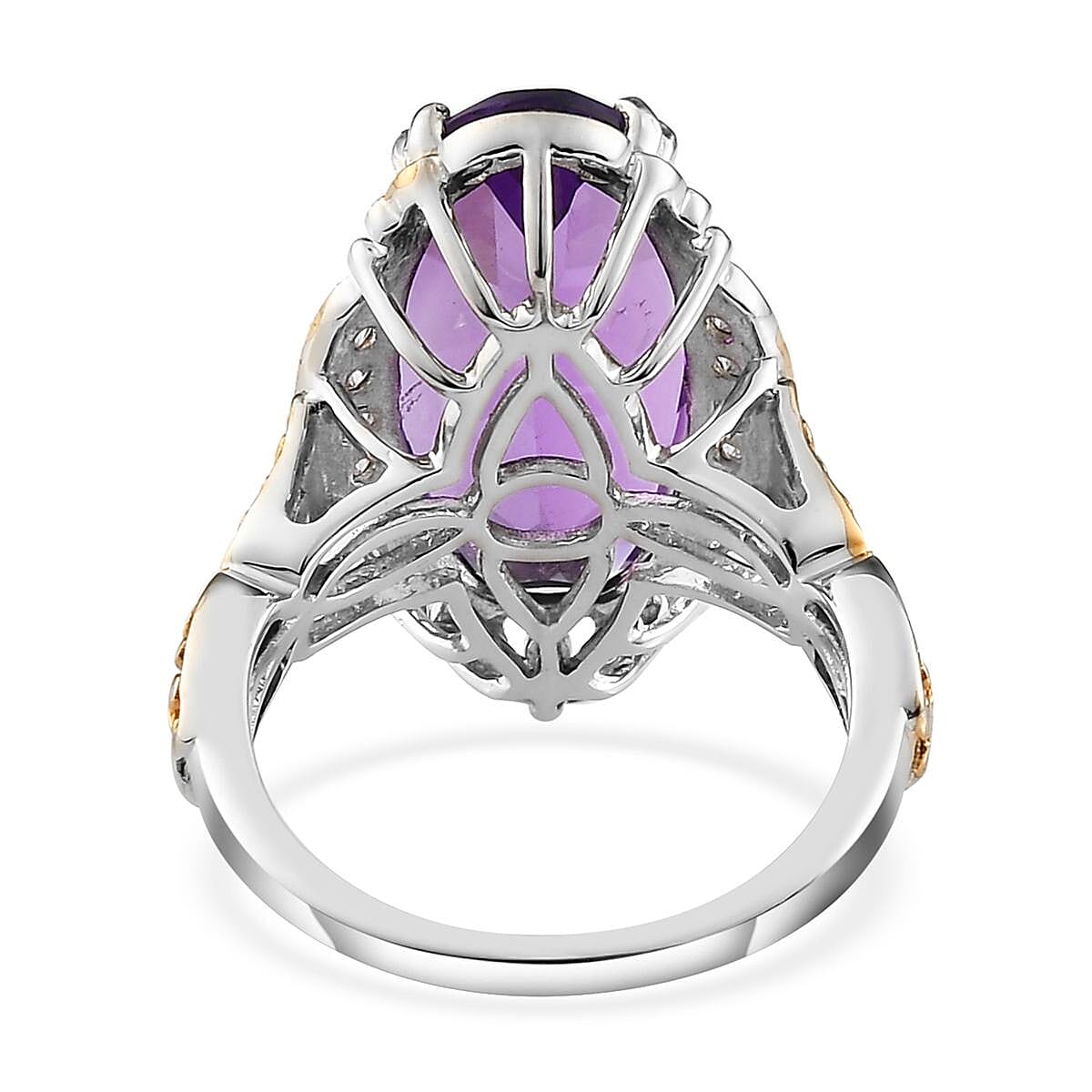 Lusaka Amethyst and Natural White Zircon Ring in Vermeil Yellow Gold and Platinum Over Sterling Silver (Size 10.0) 9.35 ctw