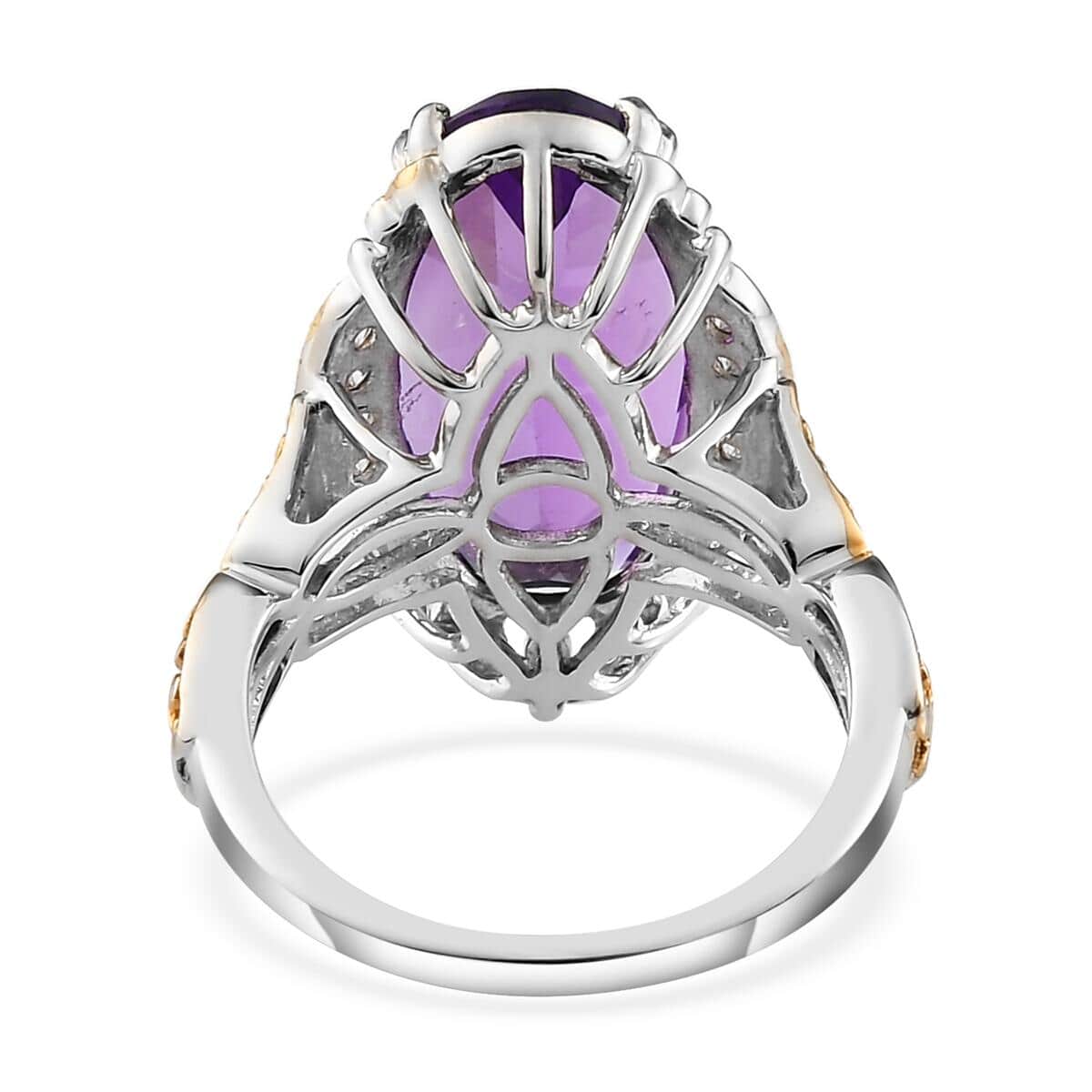 Lusaka Amethyst and Natural White Zircon Ring in Vermeil Yellow Gold and Platinum Over Sterling Silver 9.35 ctw image number 4