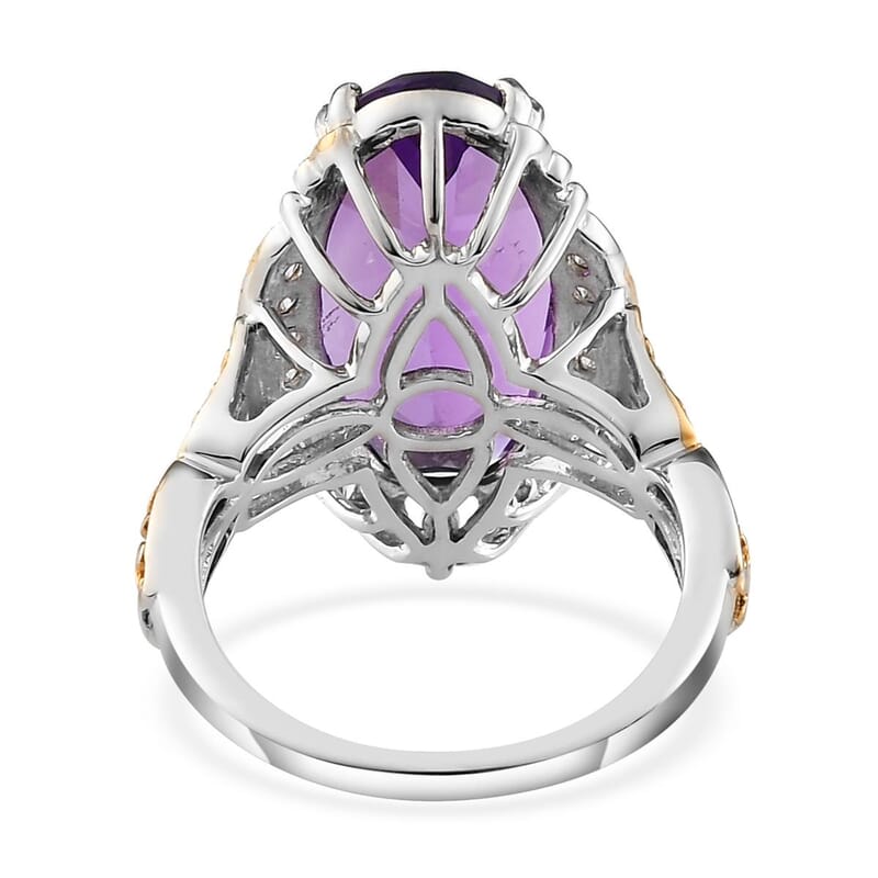 Lusaka Amethyst and Natural White Zircon Ring in Vermeil Yellow Gold and Platinum Over Sterling Silver (Size 10.0) 9.35 ctw