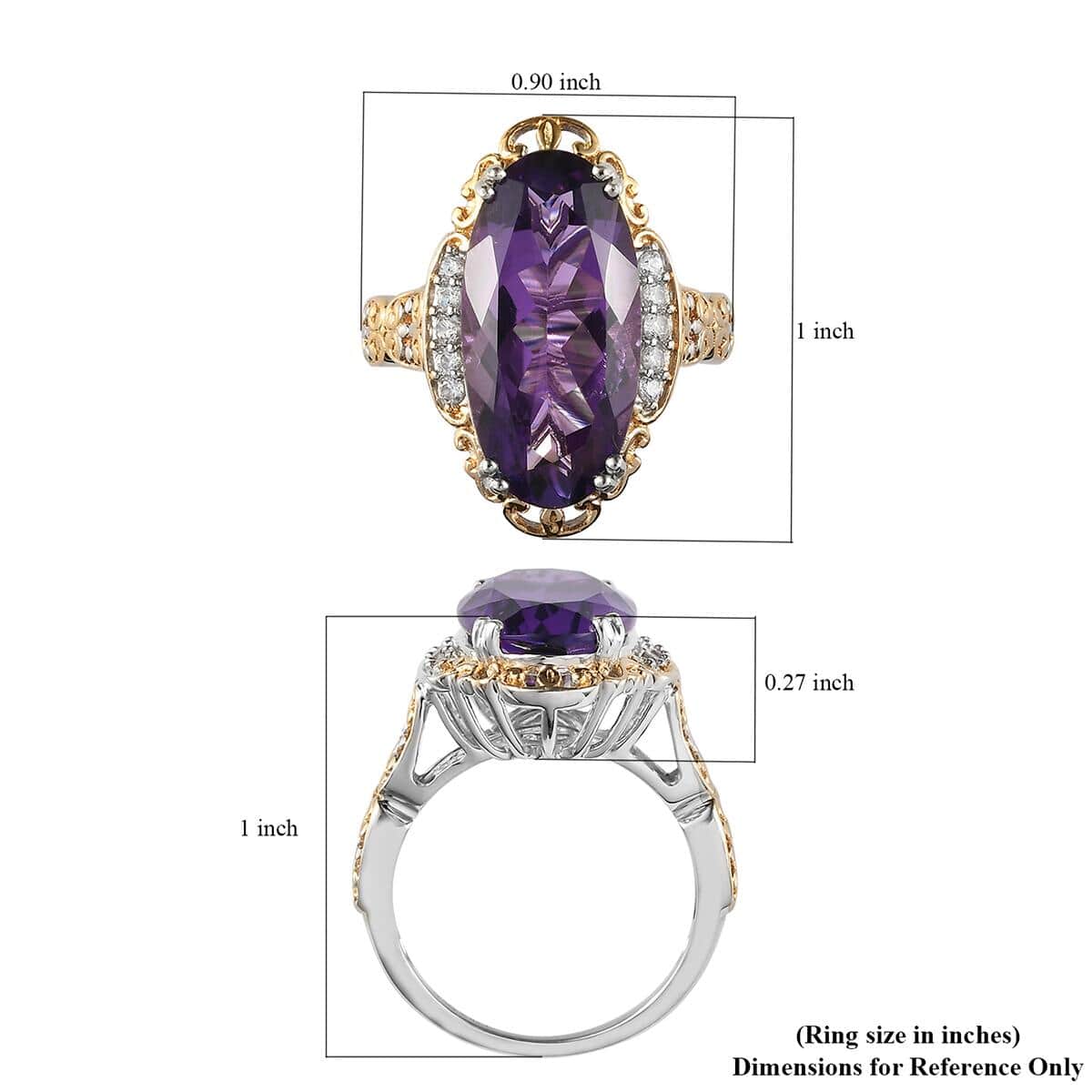 Lusaka Amethyst and Natural White Zircon Ring in Vermeil Yellow Gold and Platinum Over Sterling Silver 9.35 ctw image number 5