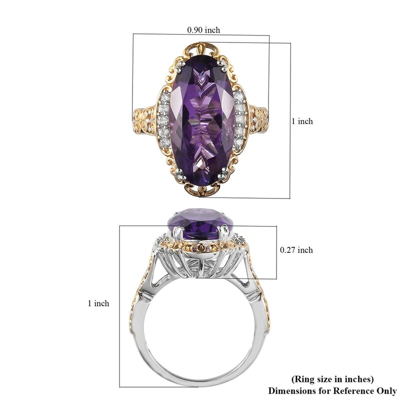 Lusaka Amethyst and Natural White Zircon Ring in Vermeil Yellow Gold and Platinum Over Sterling Silver (Size 10.0) 9.35 ctw
