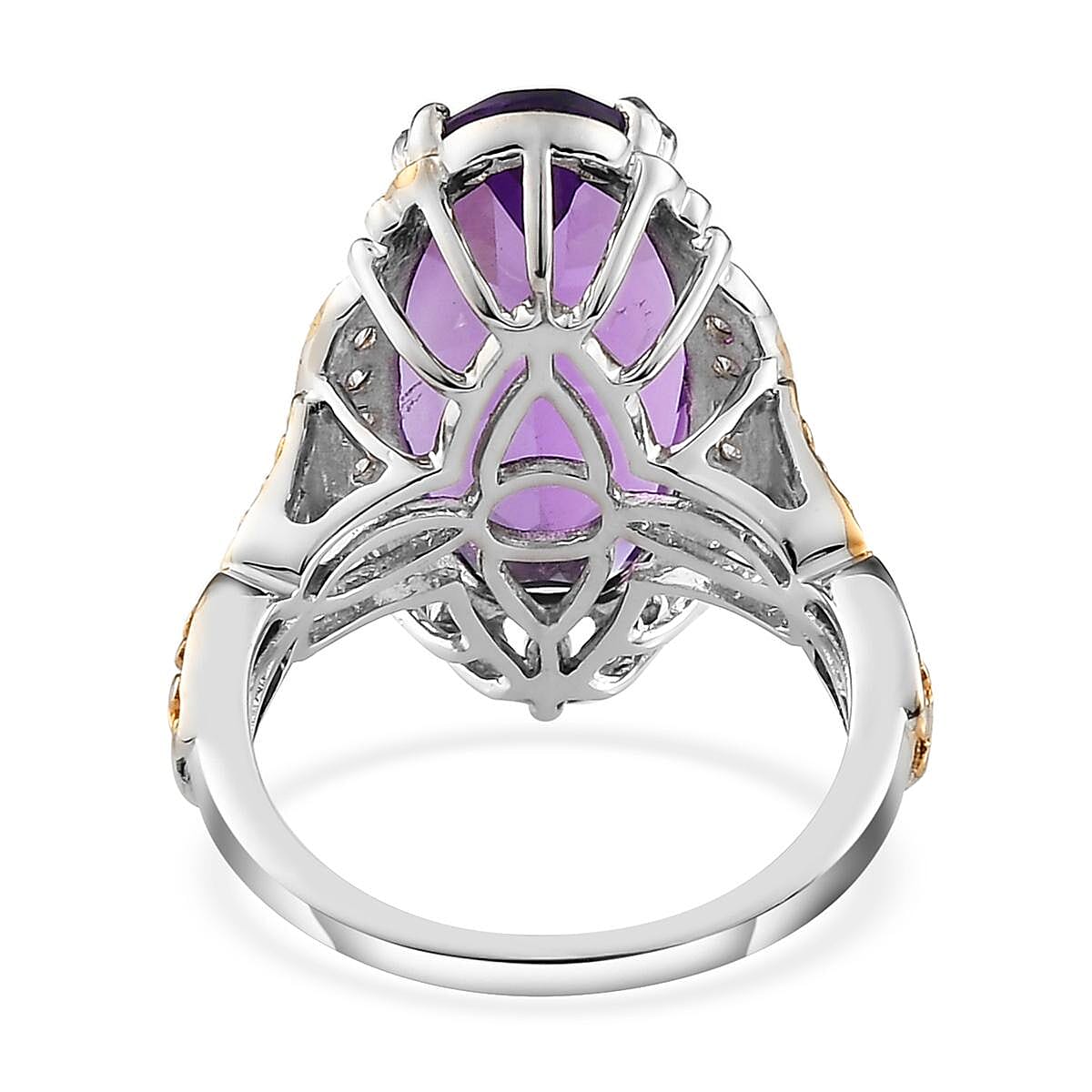 Lusaka Amethyst and Natural White Zircon Ring in Vermeil Yellow Gold and Platinum Over Sterling Silver (Size 7.0) 9.35 ctw image number 4