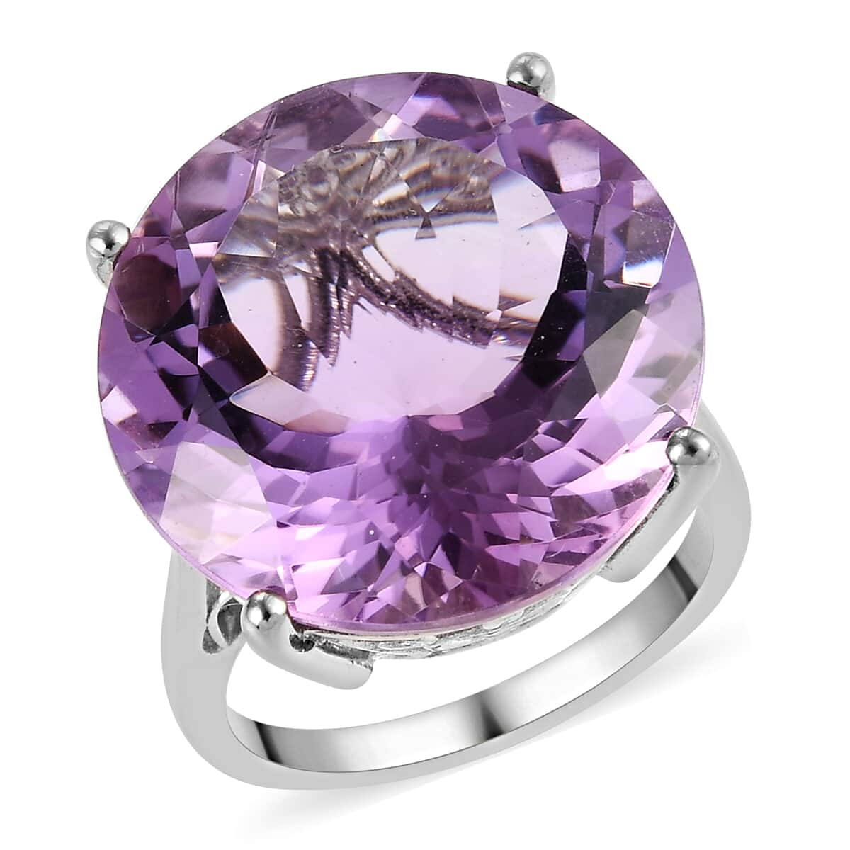 Rose De France Amethyst Solitaire Ring in Platinum Over Sterling Silver (Size 8.0) 27.25 ctw image number 0