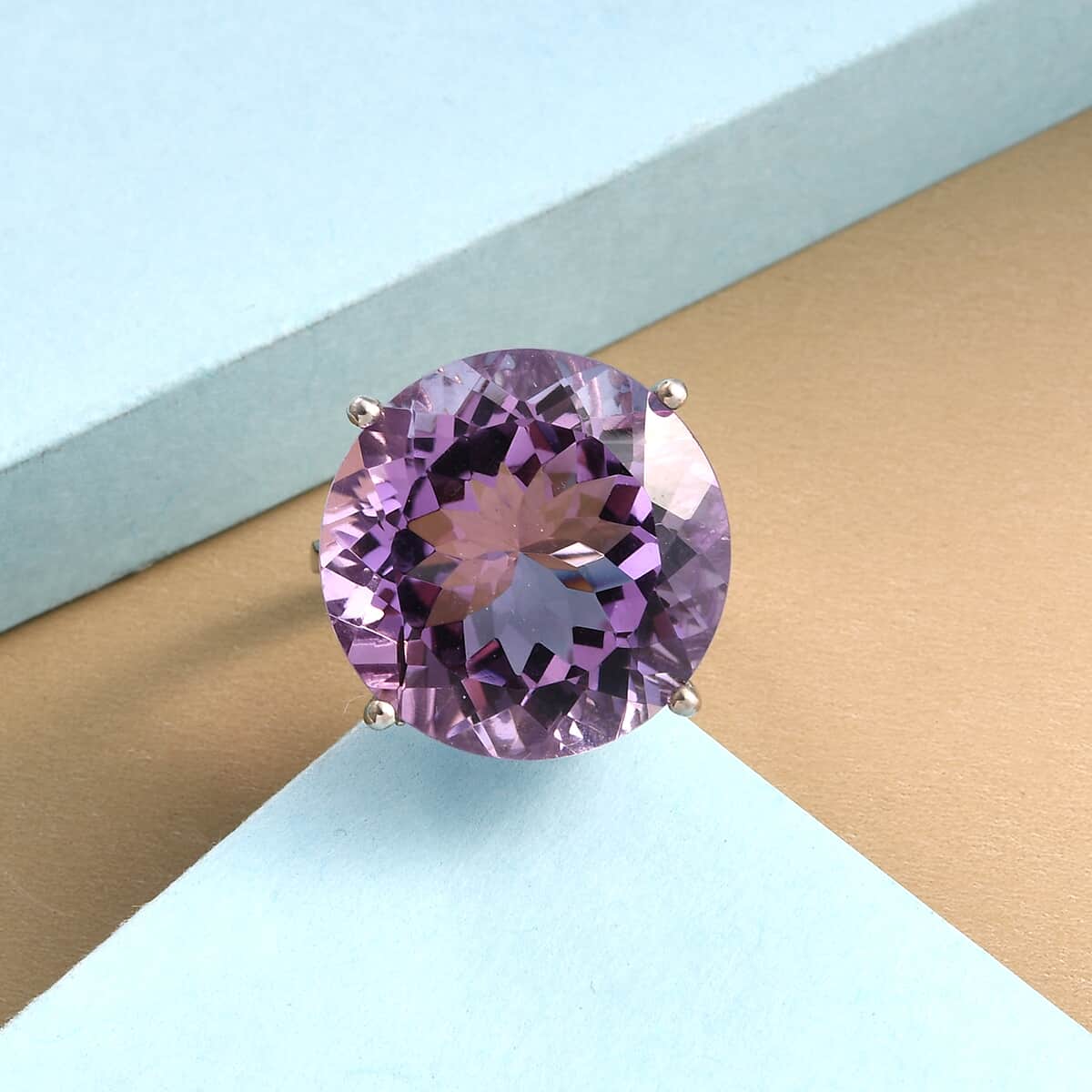 Rose De France Amethyst Solitaire Ring in Platinum Over Sterling Silver (Size 8.0) 27.25 ctw image number 1