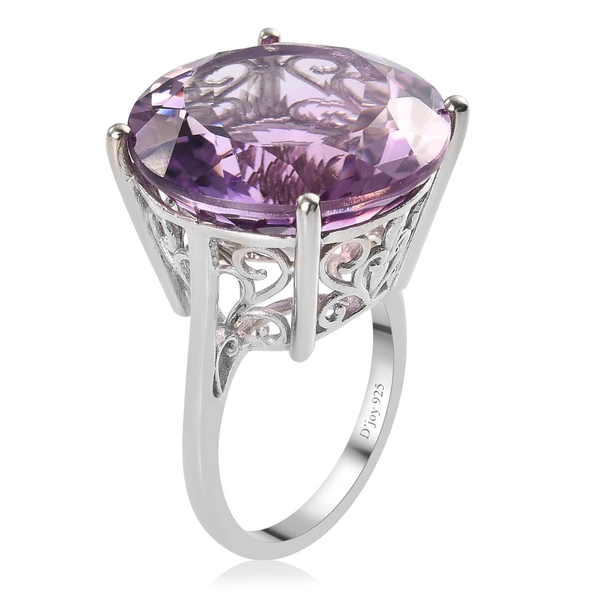 Rose De France Amethyst Solitaire Ring in Platinum Over Sterling Silver (Size 8.0) 27.25 ctw image number 3