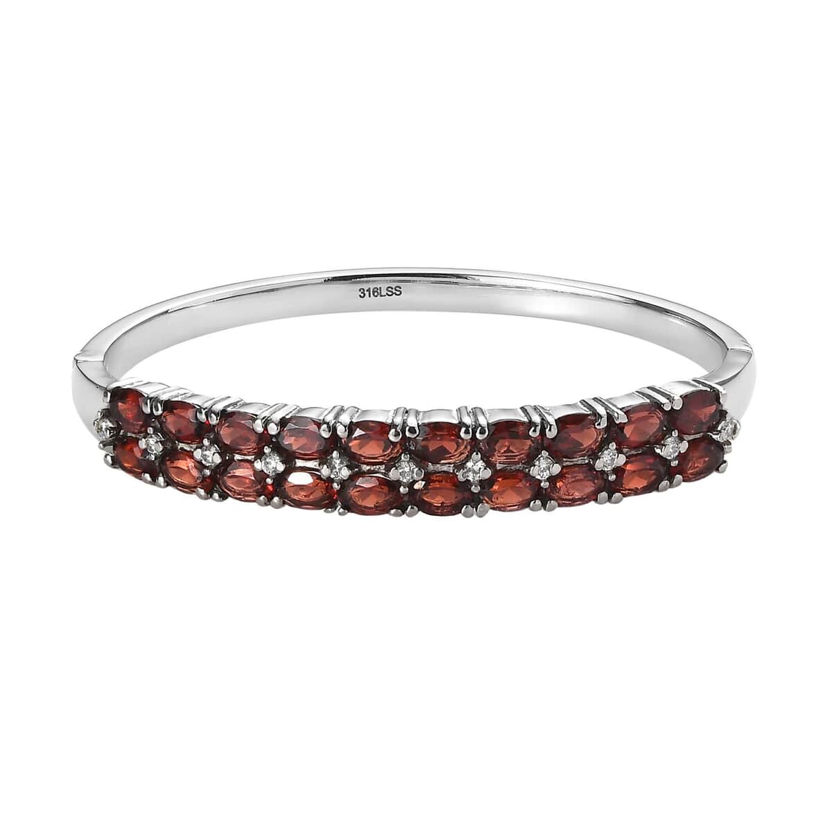 Mozambique Garnet and Simulated Diamond Bangle Bracelet in Stainless Steel (6.50 In) 11.50 ctw image number 0