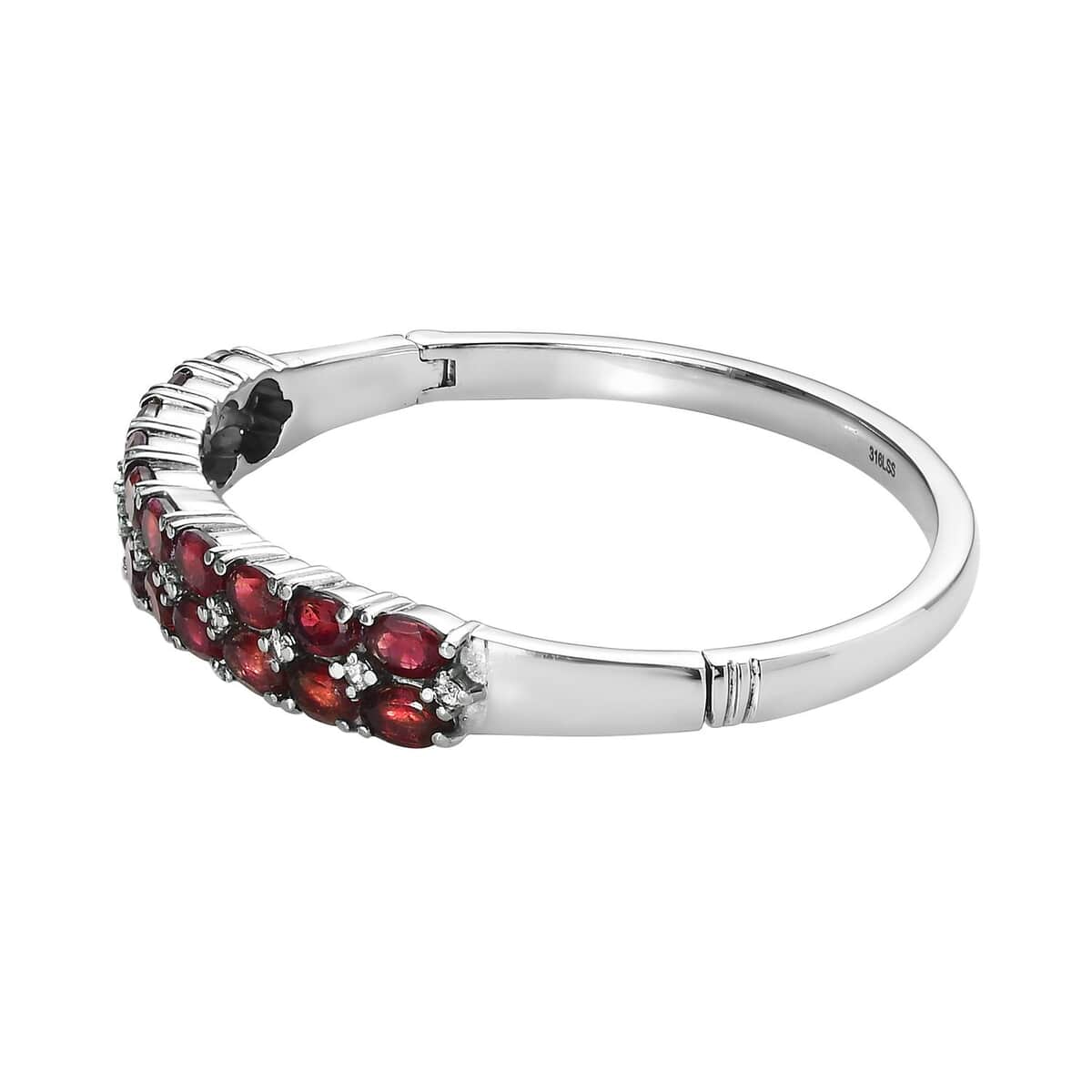 Mozambique Garnet and Simulated Diamond Bangle Bracelet in Stainless Steel (6.50 In) 11.50 ctw image number 3