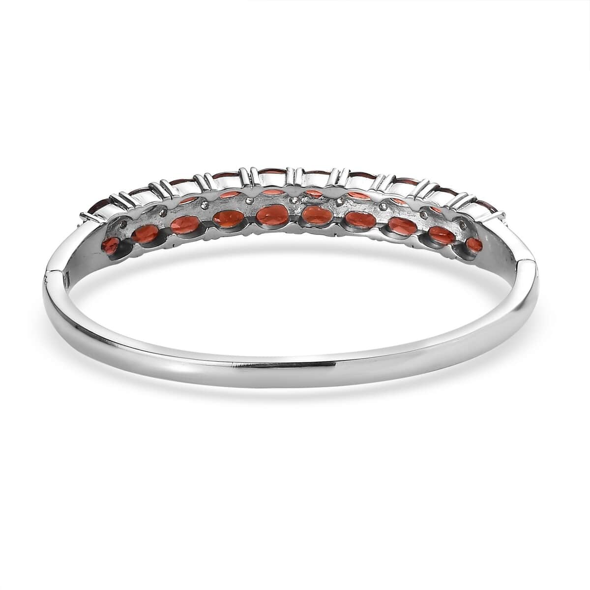 Mozambique Garnet and Simulated Diamond Bangle Bracelet in Stainless Steel (6.50 In) 11.50 ctw image number 4