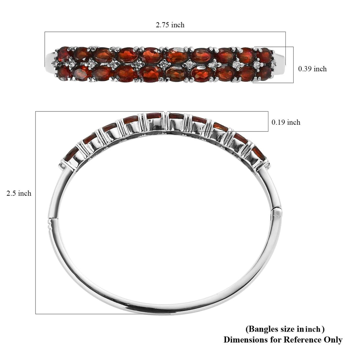 Mozambique Garnet and Simulated Diamond Bangle Bracelet in Stainless Steel (6.50 In) 11.50 ctw image number 5