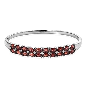 Mozambique Garnet and Simulated Diamond Bangle Bracelet in Stainless Steel (7.25 In) 11.30 ctw