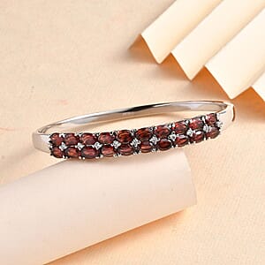 Mozambique Garnet and Simulated Diamond Bangle Bracelet in Stainless Steel (7.25 In) 11.30 ctw