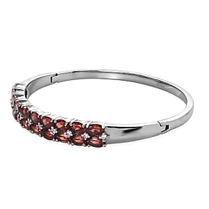 Mozambique Garnet and Simulated Diamond Bangle Bracelet in Stainless Steel (7.25 In) 11.30 ctw