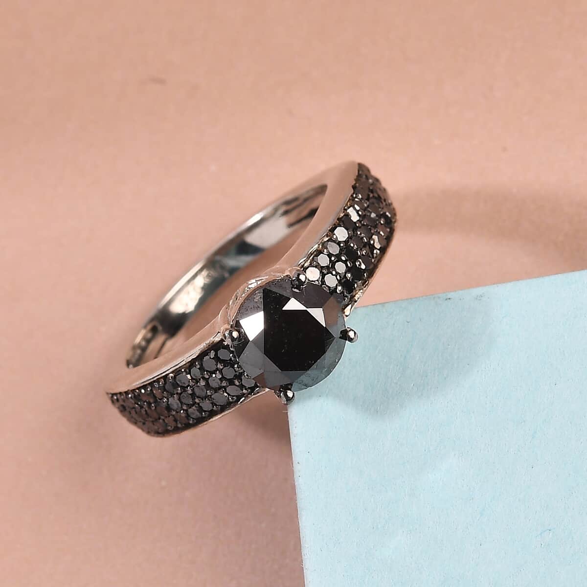 Black Diamond Ring in Rhodium and Platinum Over Sterling Silver 2.00 ctw image number 1