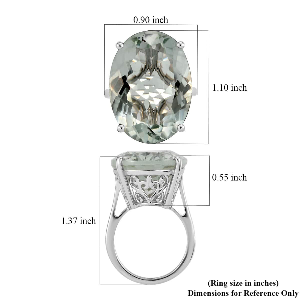 Montezuma Prasiolite Solitaire Ring in Platinum Over Sterling Silver (Size 7.0) 28.35 ctw image number 5