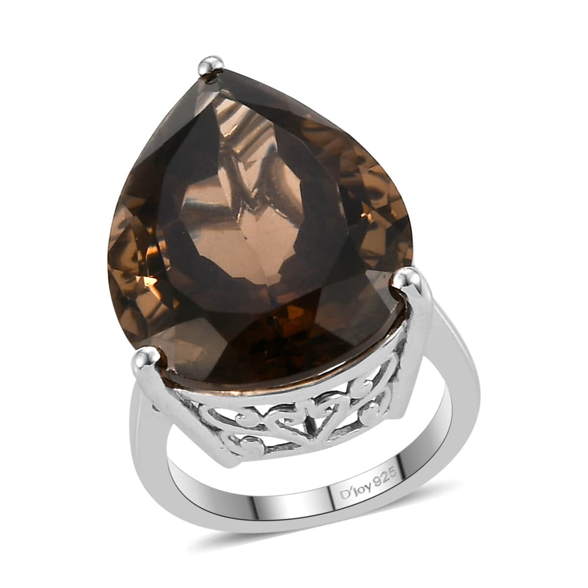 Brazilian Smoky Quartz Solitaire Ring in Platinum Over Sterling Silver (Size 10.0) 28.00 ctw image number 0