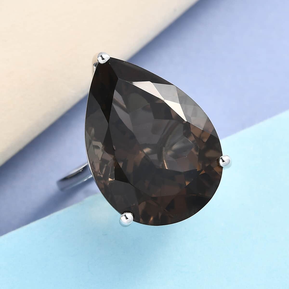 Brazilian Smoky Quartz Solitaire Ring in Platinum Over Sterling Silver (Size 10.0) 28.00 ctw image number 1