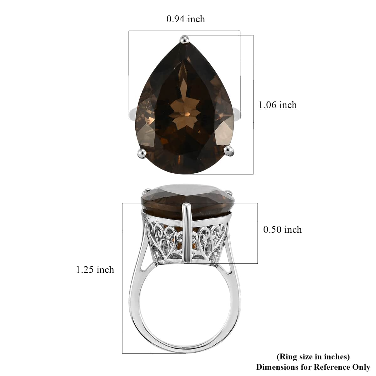 Brazilian Smoky Quartz Solitaire Ring in Platinum Over Sterling Silver (Size 10.0) 28.00 ctw image number 5