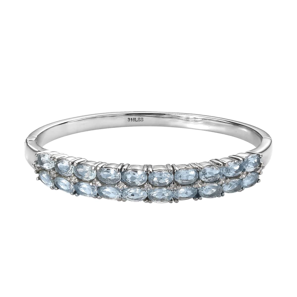 Sky Blue Topaz and Simulated Diamond Bangle Bracelet in Stainless Steel (6.50 In) 12.10 ctw image number 0