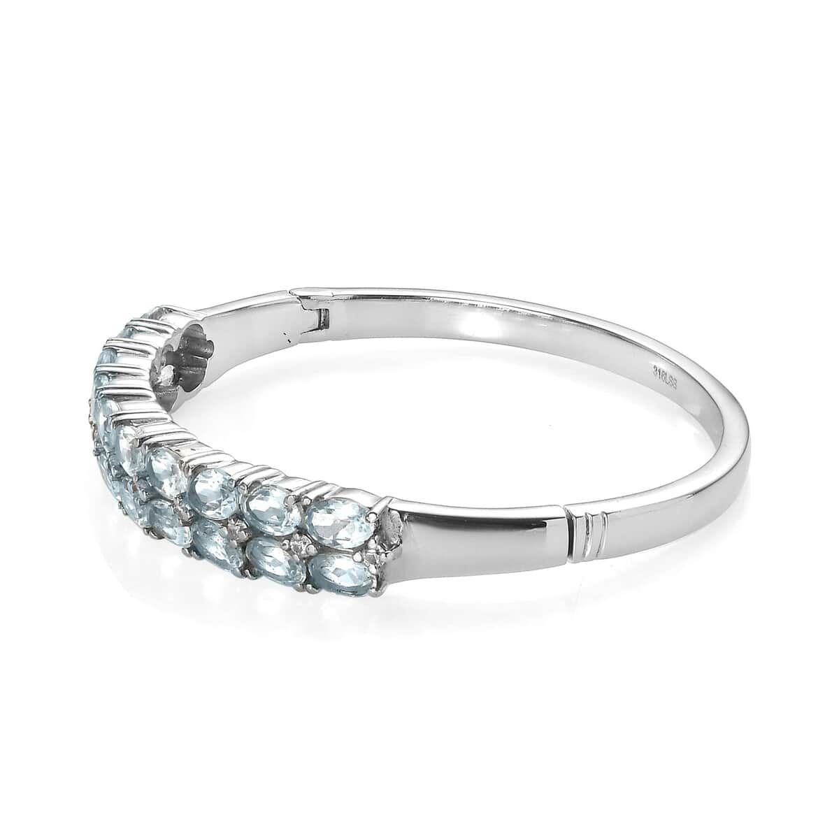 Sky Blue Topaz and Simulated Diamond Bangle Bracelet in Stainless Steel (6.50 In) 12.10 ctw image number 3