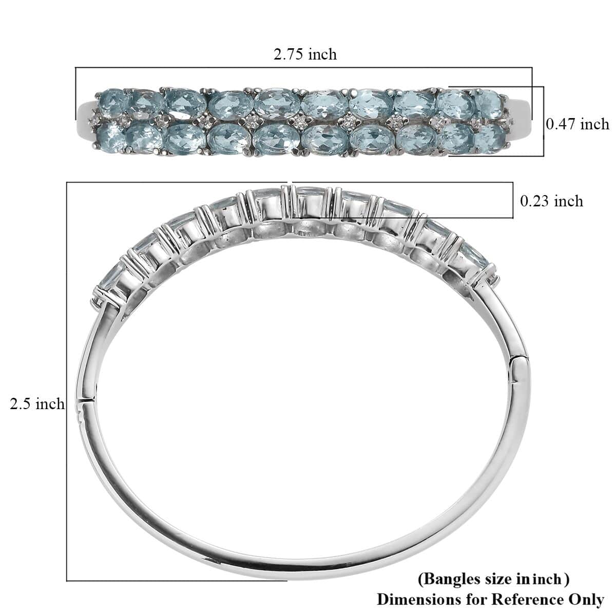 Sky Blue Topaz and Simulated Diamond Bangle Bracelet in Stainless Steel (6.50 In) 12.10 ctw image number 5